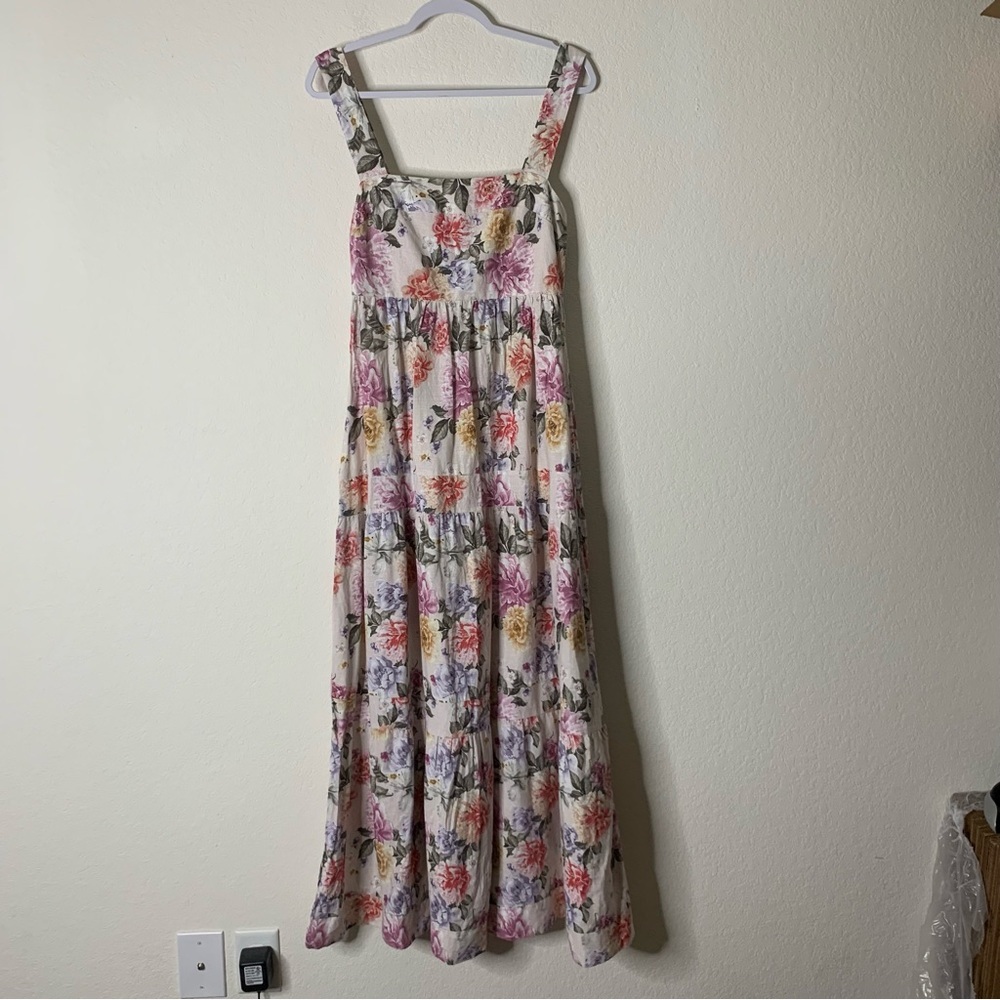 House of Harlow 1960 Womens floral linen blend tiered maxi dress M